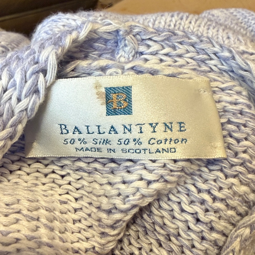 Ballantyne Scotland Silk Cotton Cardi Lavender Marled Knit Luxury Minimalist M - Picture 4 of 7